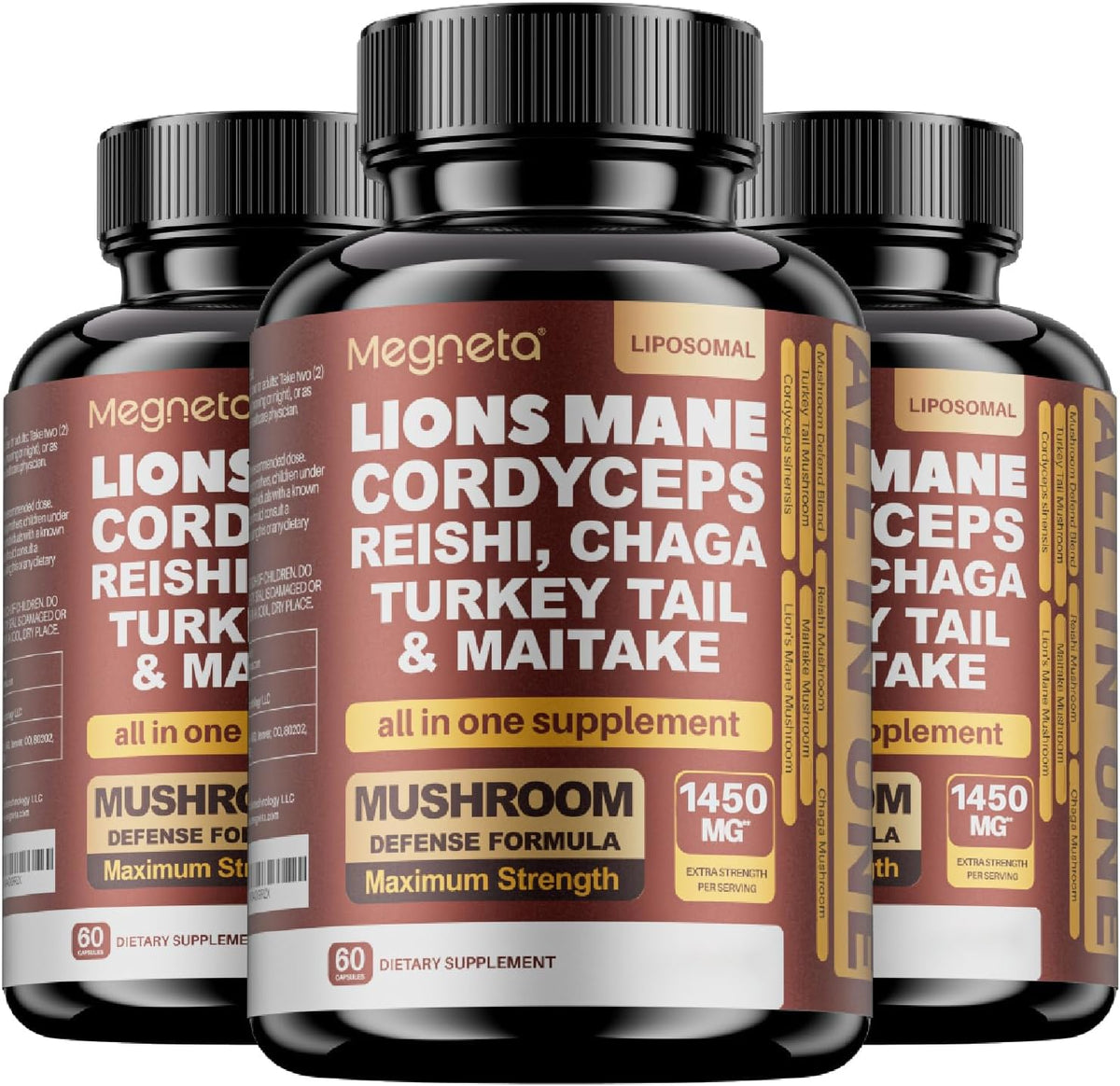 22 in 1 Multi Mushrooms Capsules, Lions Mane Cordyceps Sinensis Reishi Mushroom Turkey Tail Mushroom, 180 Capsules - görsel 1