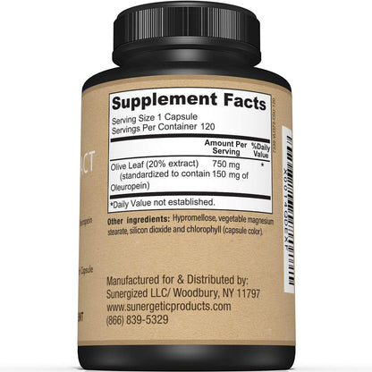 Premium Olive Leaf Extract Capsules – 20% Oleuropein – Immune & Cardiovascular Support – 750 mg – 120 Capsules