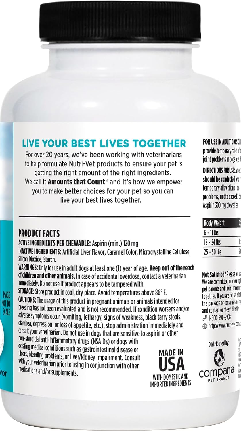 Nutri-Vet Aspirin for Dogs 120 mg - Temporary Pain Relief for Small to Medium Dogs, 100 Tablets - görsel 7