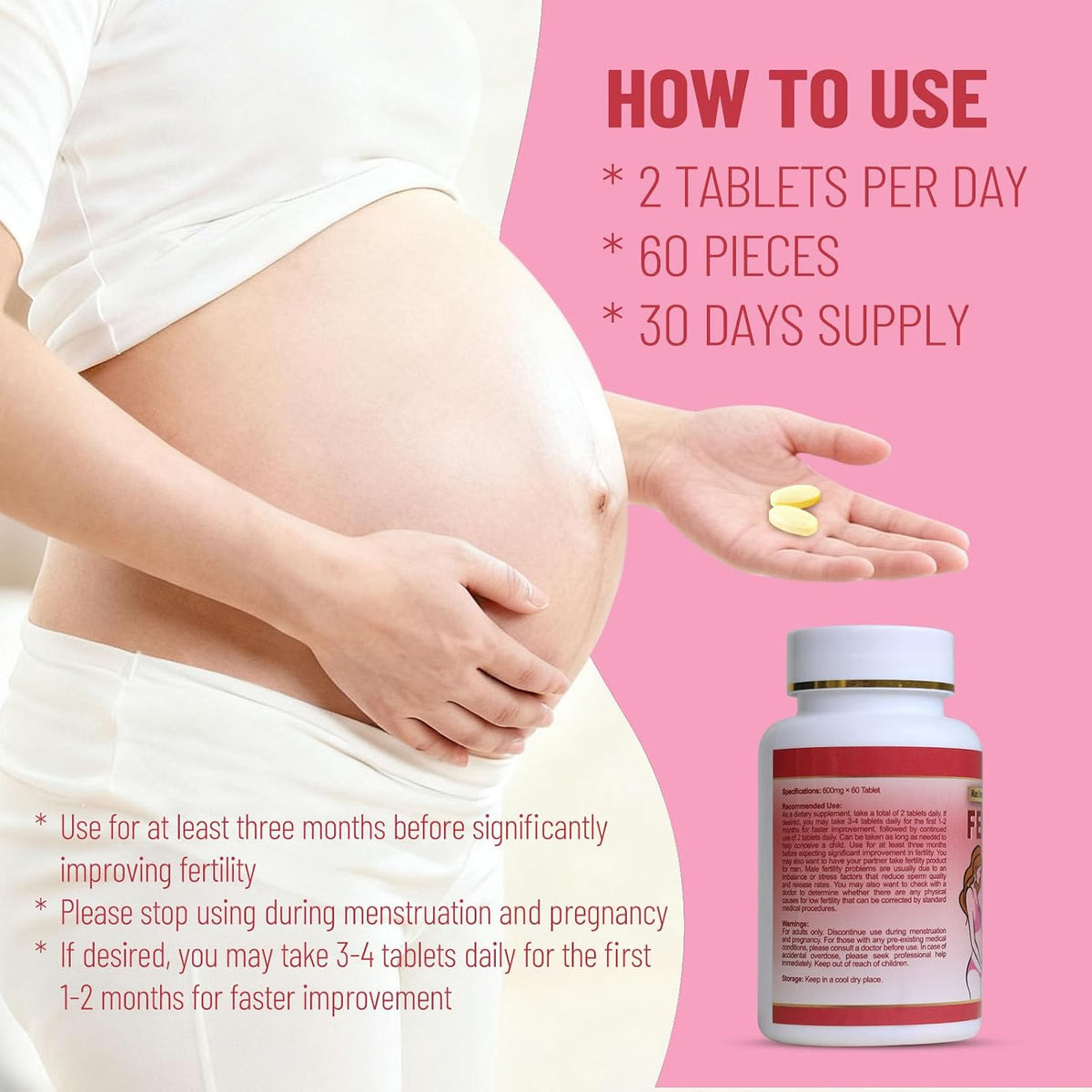 Wins Town Fertility Tablets – Prenatal Vitamin for Women, 60 Count - görsel 5
