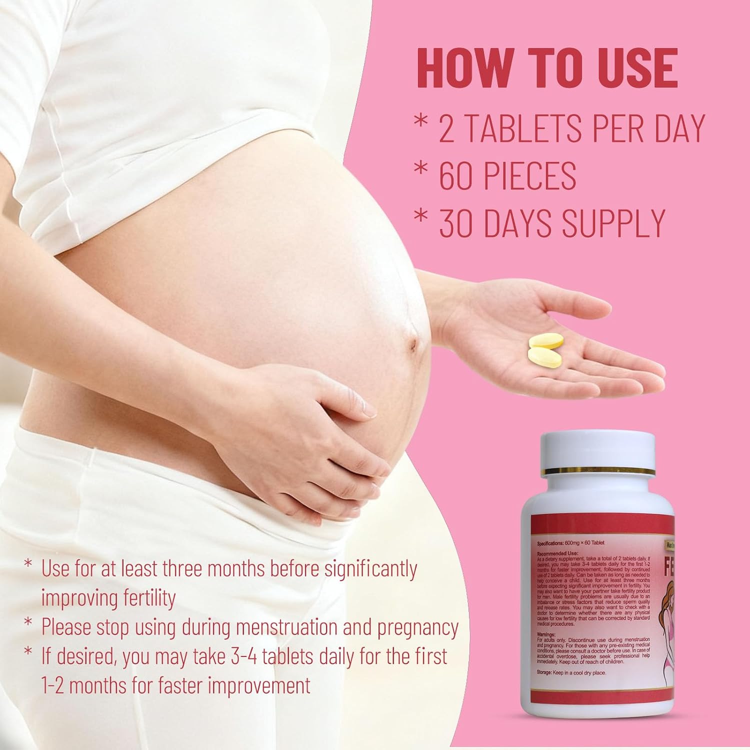 Wins Town Fertility Tablets – Prenatal Vitamin for Women, 60 Count - görsel 5