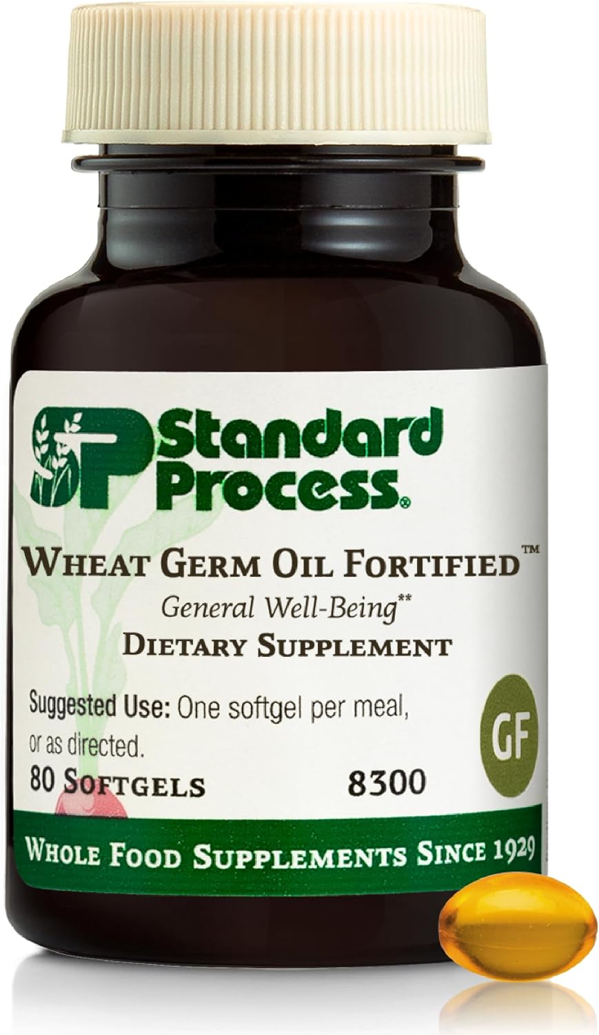 Standard Process Wheat Germ Oil Fortified - Natural Vitamin E Supplement for Immune Health, 80 Softgels - görsel 1
