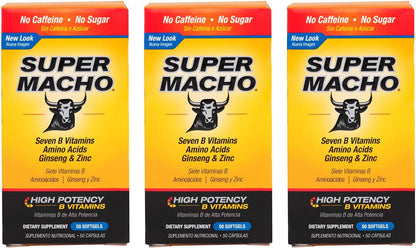 Super Macho Men's Food Supplement with Zinc & B Vitamins, 50 Softgels (3 Pack)