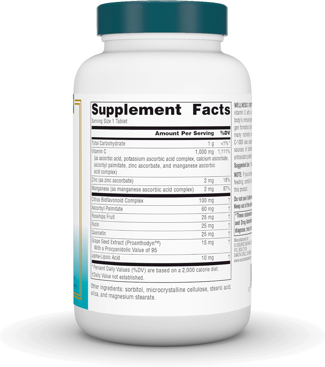 Source Naturals Wellness C-1000 - Vitamin C with Antioxidant Support and Immune System Function - 100 Tablets - görsel 3