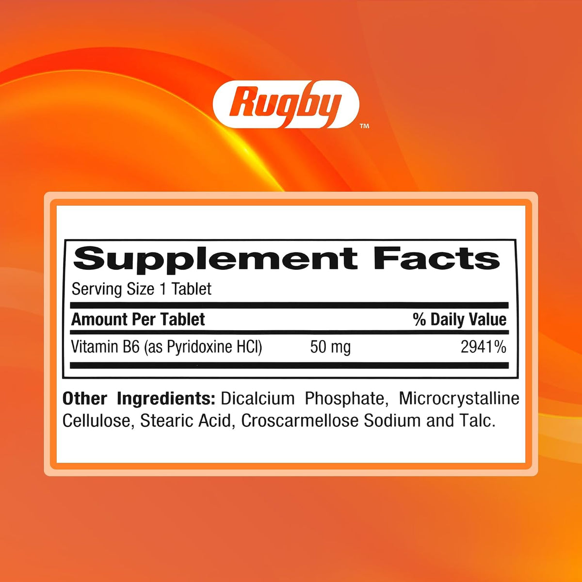 Rugby Vitamin B6 50mg Tablets, Gluten-Free Food Supplement for Adults - 1000 Count - görsel 6