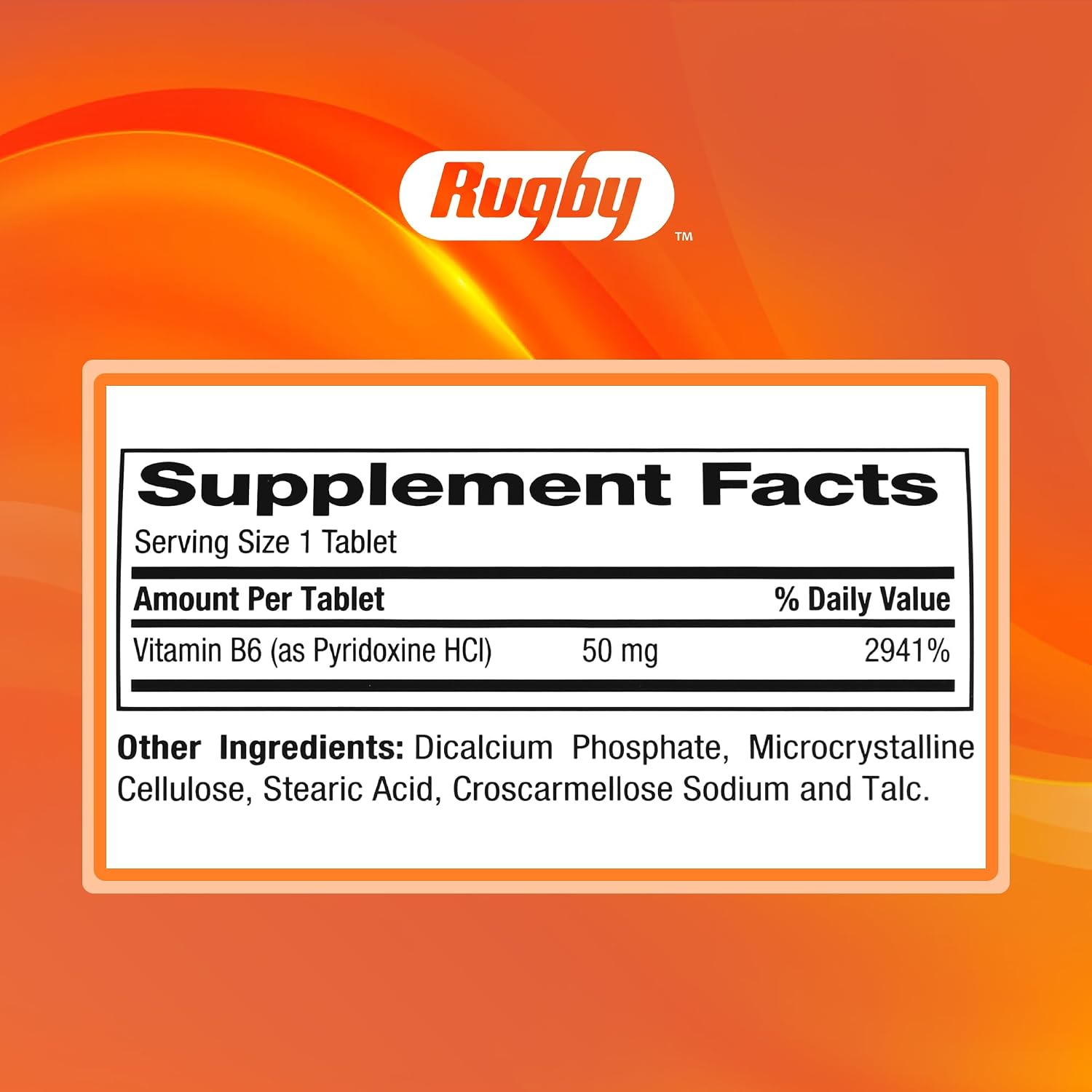 Rugby Vitamin B6 50mg Tablets, Gluten-Free Food Supplement for Adults - 1000 Count - görsel 6