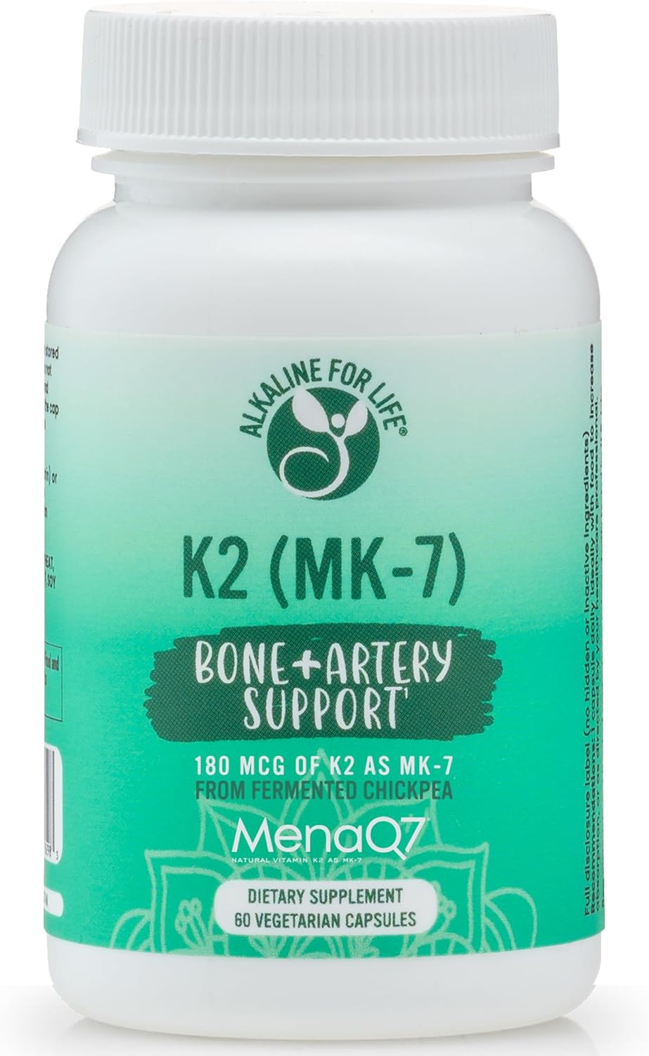 Alkaline for Life Vitamin K2 MK-7 MenaQ7 – 180 mcg Menaquinone-7 – Bone & Artery Support – 60 Vegetarian Capsules - görsel 1