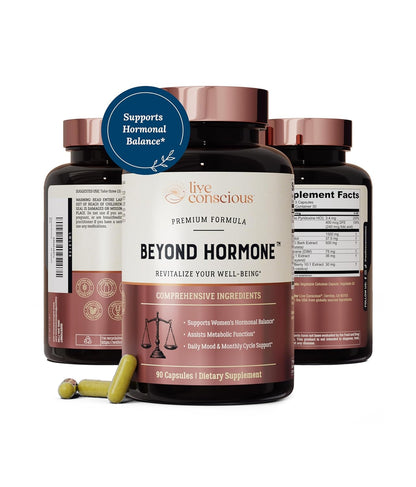 Live Conscious Beyond Hormone Daily Menopause & PMS Supplement - Metabolism Support & Healthy Oestrogen Balance for Women - Berberine, DIM, Chasteberry, Maca Root, Myo & D-Chiro-Inositol - 90 Capsules