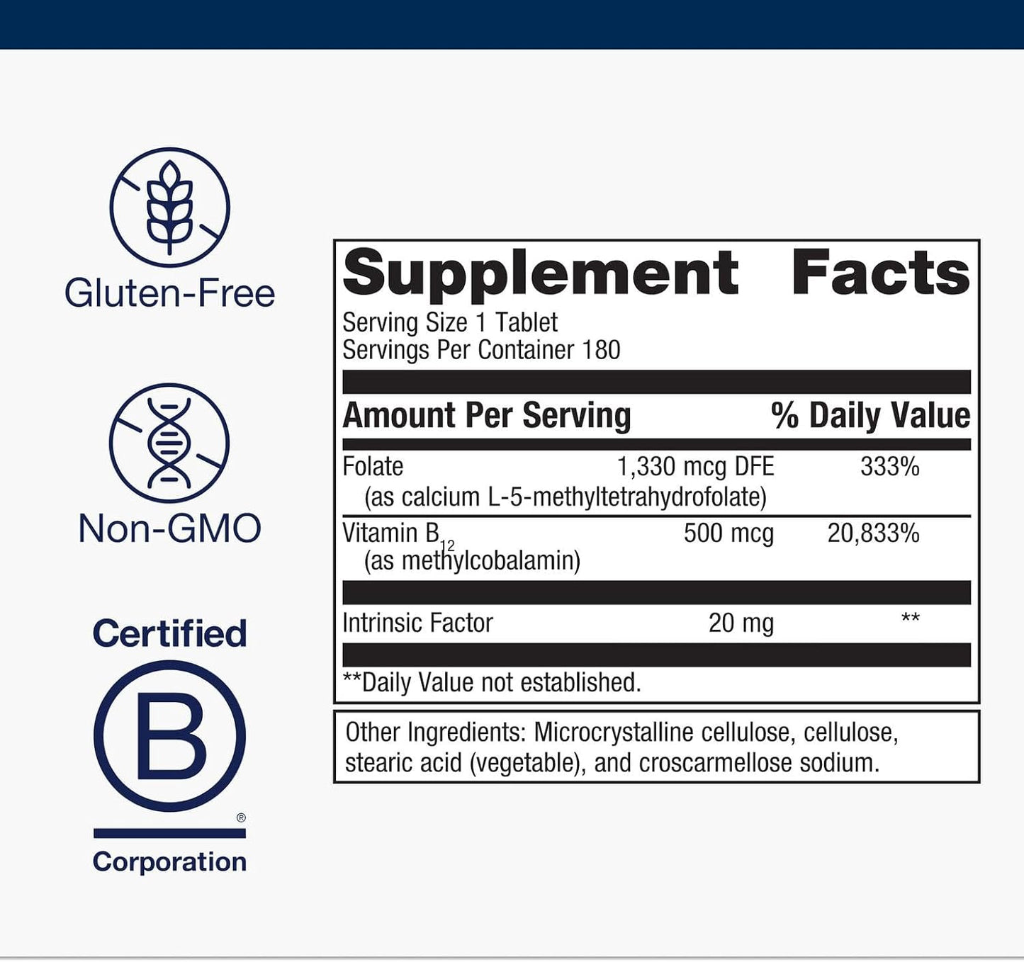 Metagenics Intrinsi Vitamin B12-Folate - with Methylcobalamin, L-5-MTHF & Intrinsic Factor - 180 Tablets - görsel 4