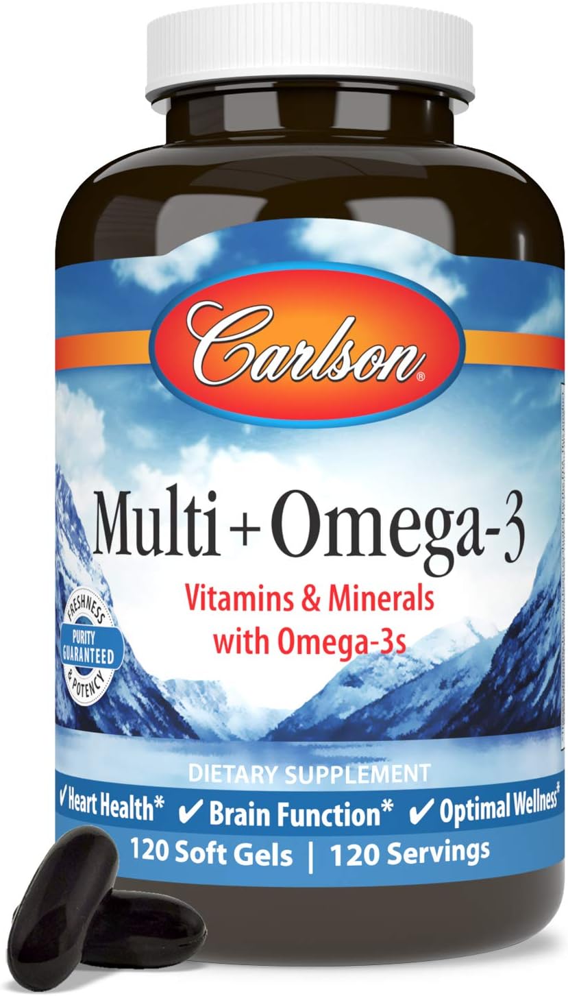 Carlson Multi + Omega-3, Fish Oil with Vitamins and Minerals, 120 Softgels - görsel 5
