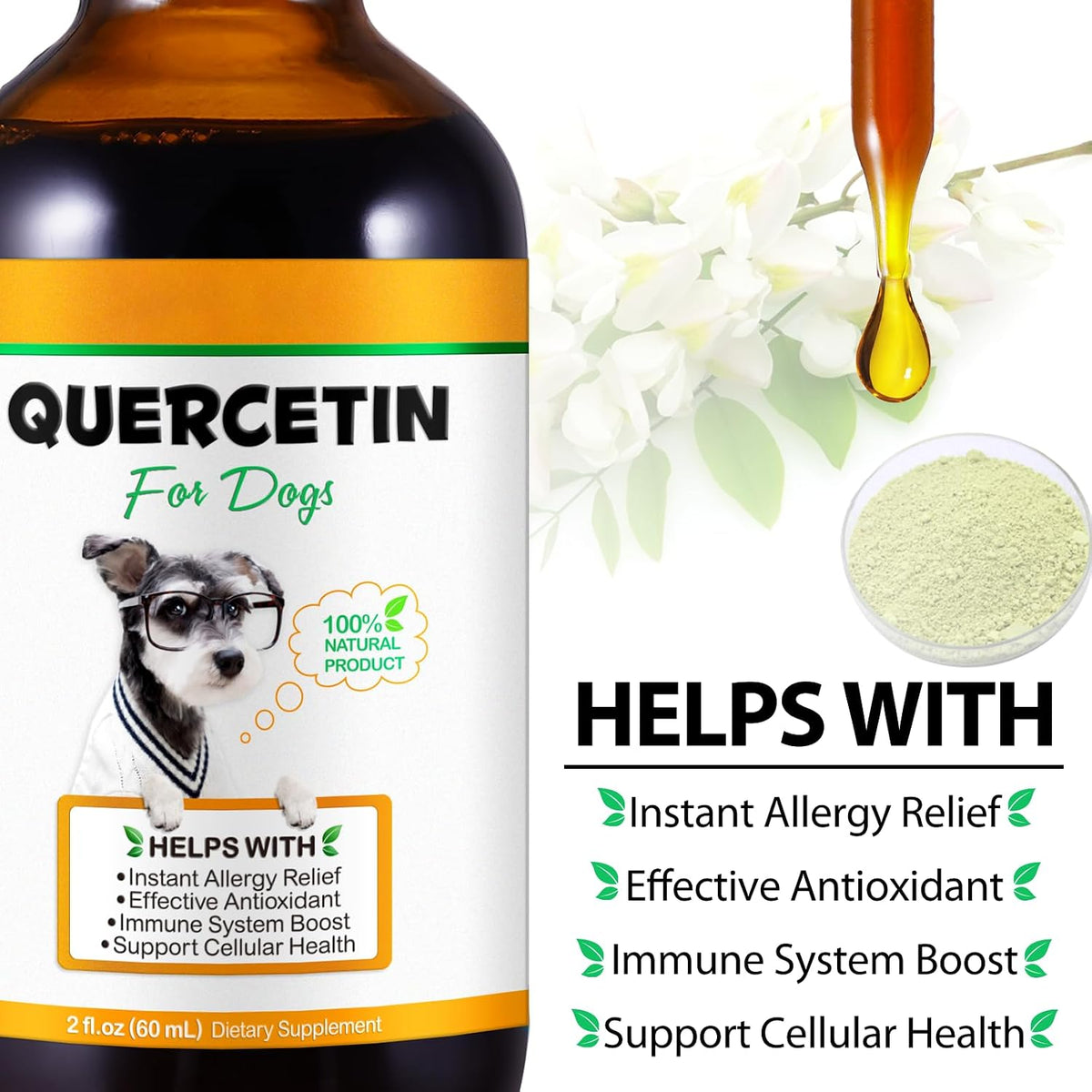 Quercetin for Dogs, Dog Quercetin Liquid Drops, Herbal Supplement for Allergy Relief, Cellular Health, Immune Support, Antioxidant 60 ml-2pcs - görsel 9