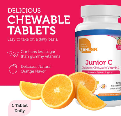 Zahler Junior C Advanced Chewable for Kids - Vitamin C 250mg - Orange Flavour - 500 Count