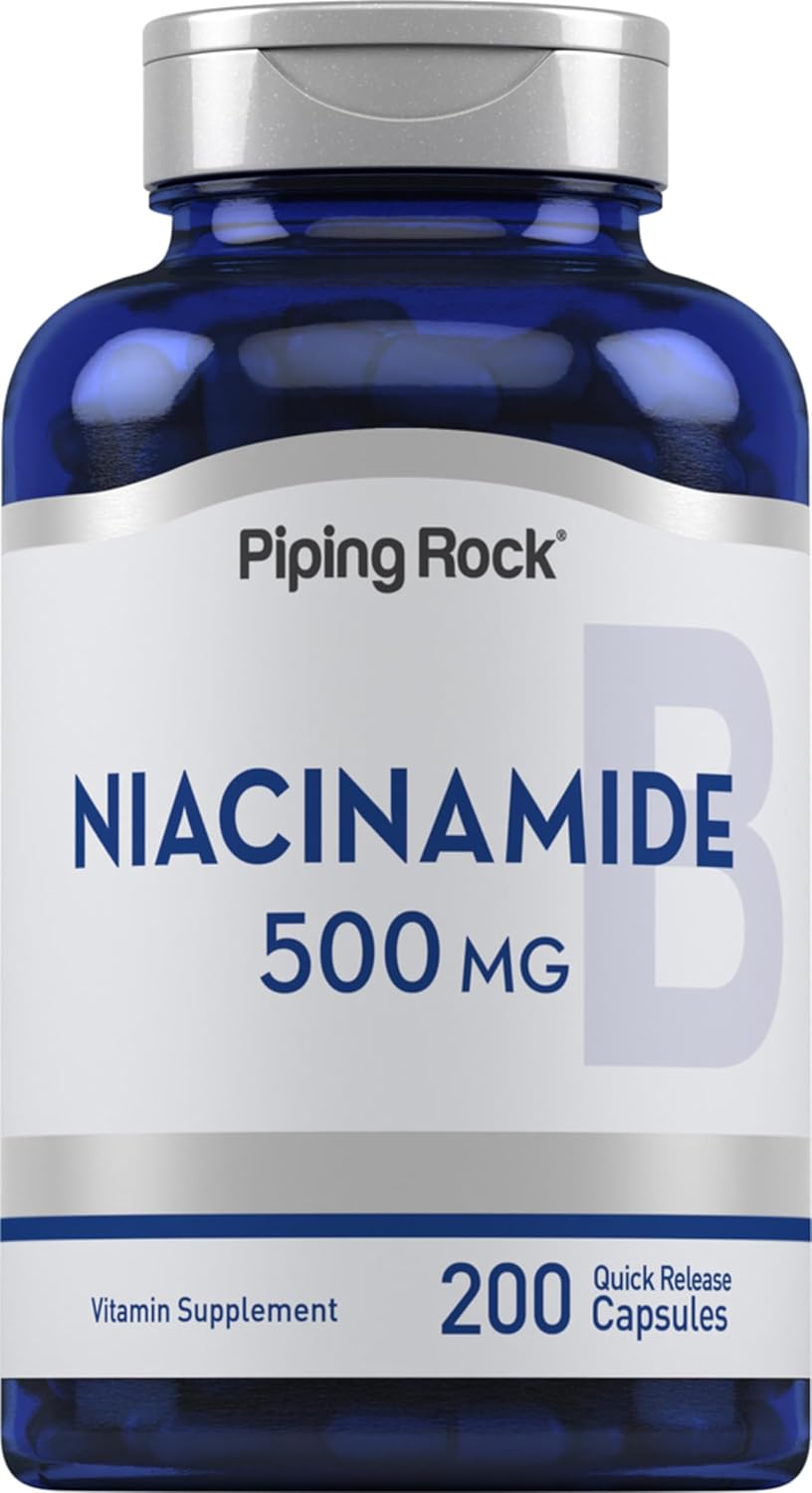 Piping Rock Niacinamide 500mg | 200 Capsules | Vitamin B3 Supplement - görsel 1