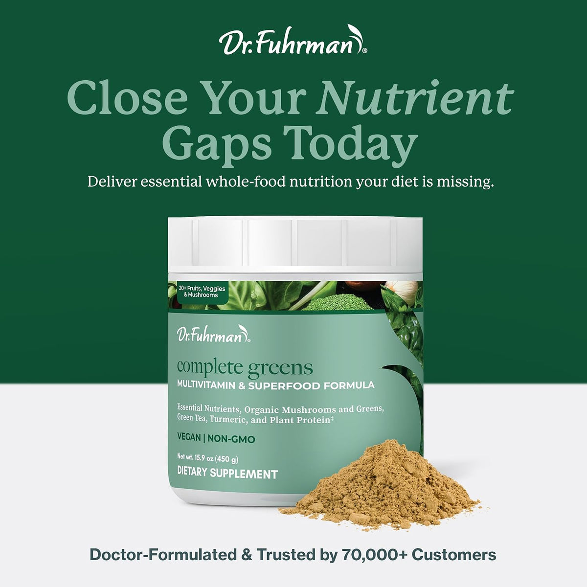 Dr. Fuhrman Whole Food Greens Powder - Premium Greens Superfood Powder Multivitamin with Organic Mushrooms, Turmeric, Plant Protein, Vitamins B12, D3, K2 - görsel 7