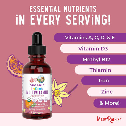 MARYRUTH'S Organics Multivitamin with Iron for Babies | USDA Organic | Liquid Drops for Infants 6–12 Months | Immune Support | Vegan | Non-GMO | Gluten-free | 60 ml