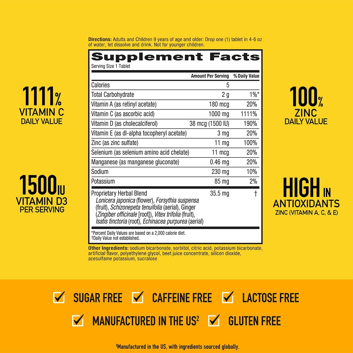 Airborne 1000mg Vitamin C with Vitamin D & Zinc - Sugar Free Effervescent Tablets for Immune Support, Very Berry Flavour with Antioxidants A, C, E - 30 Tablets (Pack of 2) - görsel 6