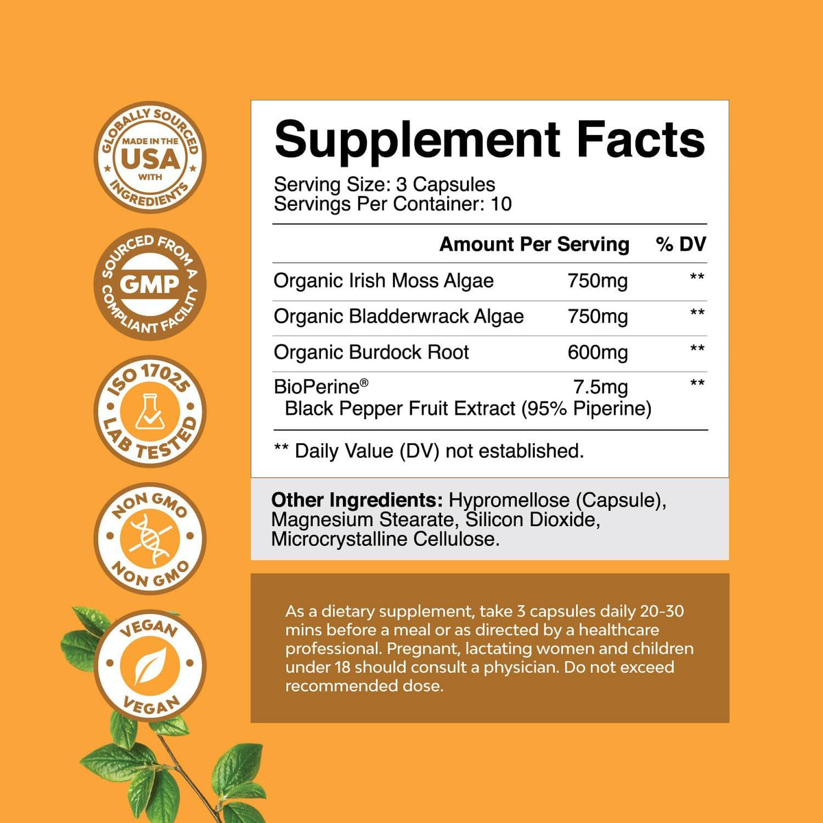 Irish Sea Moss Capsules - Sea Moss & Bladderwrack with Burdock Root | Superfood Blend for Immune, Thyroid & Joint Support | 30 Count - görsel 7