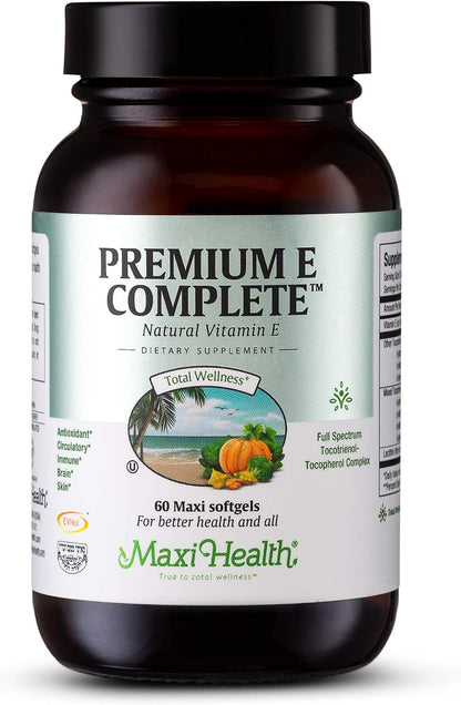 Maxi Health Premium E Complete - 200 IU Vitamin E Supplement - 60 Capsules (Gluten Free, Kosher)