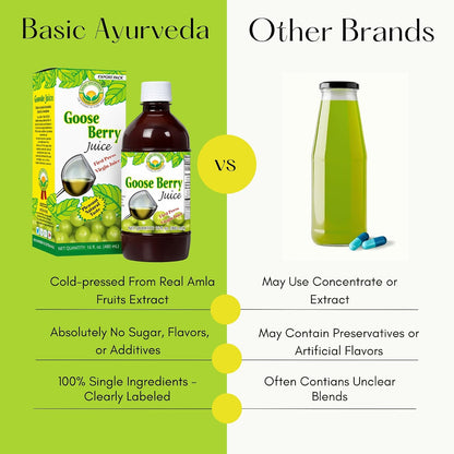 Basic Ayurveda Amla (Gooseberry) Juice | 480ml | Natural Vitamin C for Immune Function, Skin Radiance & Hair Health | Ayurvedic Daily Wellness Tonic | No Added Sugar
