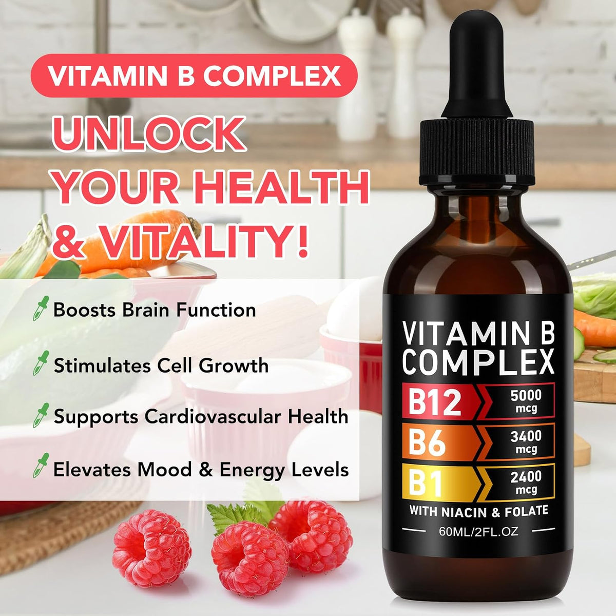 Frovetani Organic Vitamin B Complex - Liquid B Complex with Methylcobalamin B12 for Sustained Energy - görsel 2