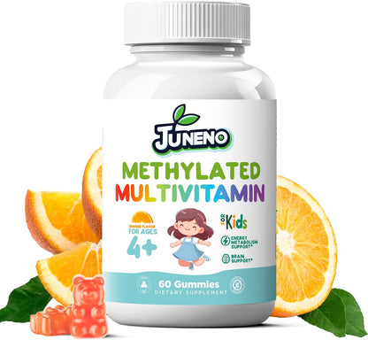 Juneno Methylated Multivitamin Gummies for Kids - MTHFR Support with B Complex, 5-MTHF Folate, B12, Vitamins A C D3 E - Vegan, Gluten-free, Sugar-Free