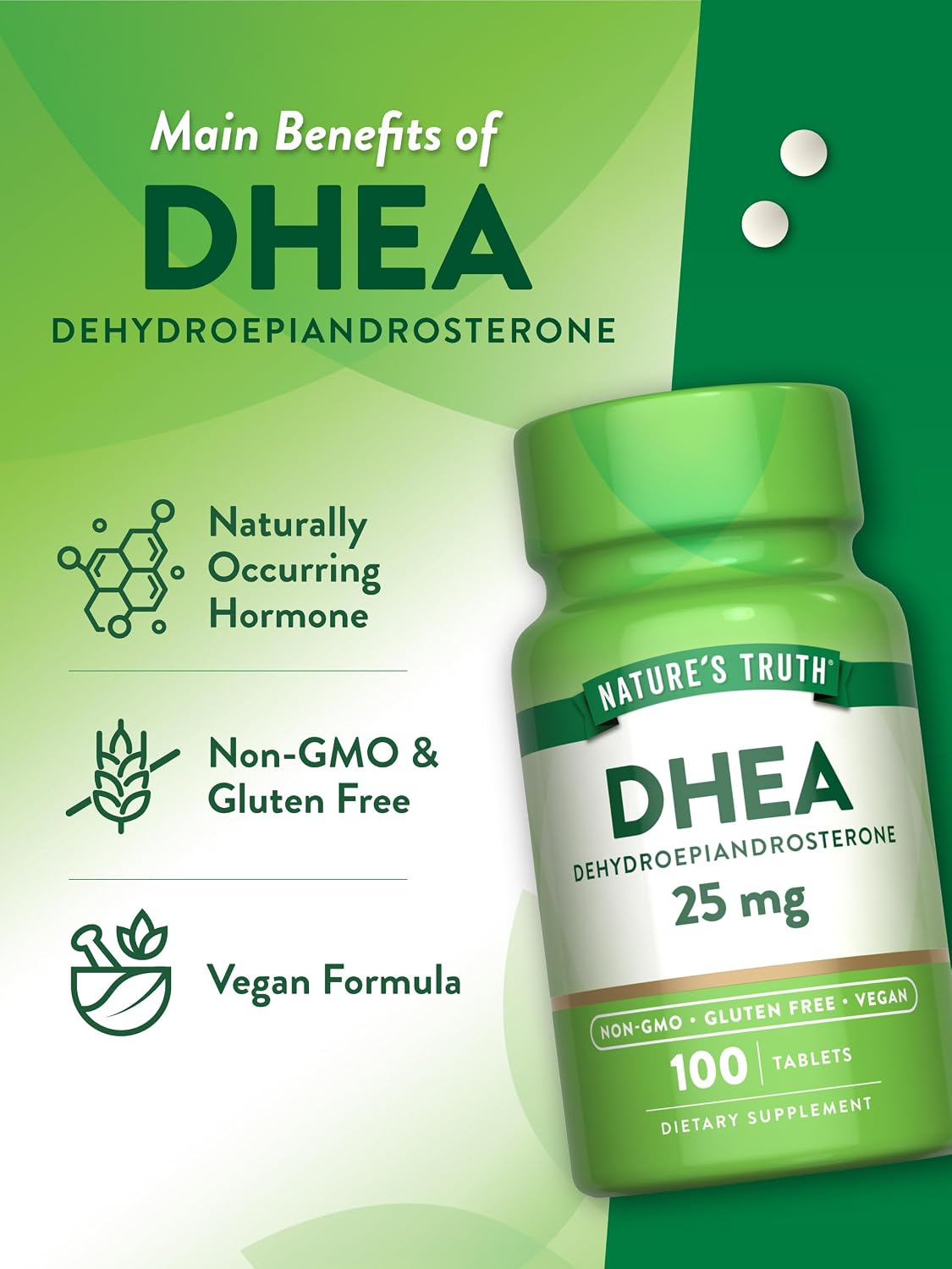 Nature's Truth DHEA 25mg Tablets (100 Tablets) – Vegan, Non-GMO, Gluten-free - görsel 5