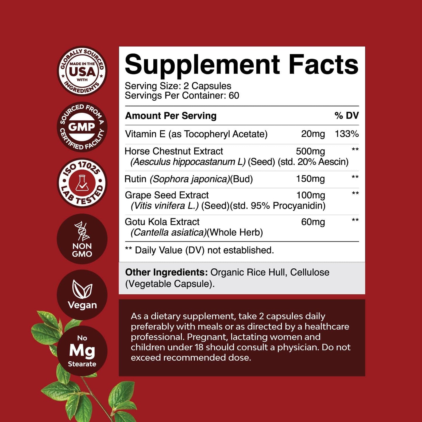 Natures Craft Vein Support Supplement – Vegan, Non-GM, 120 Capsules - görsel 8