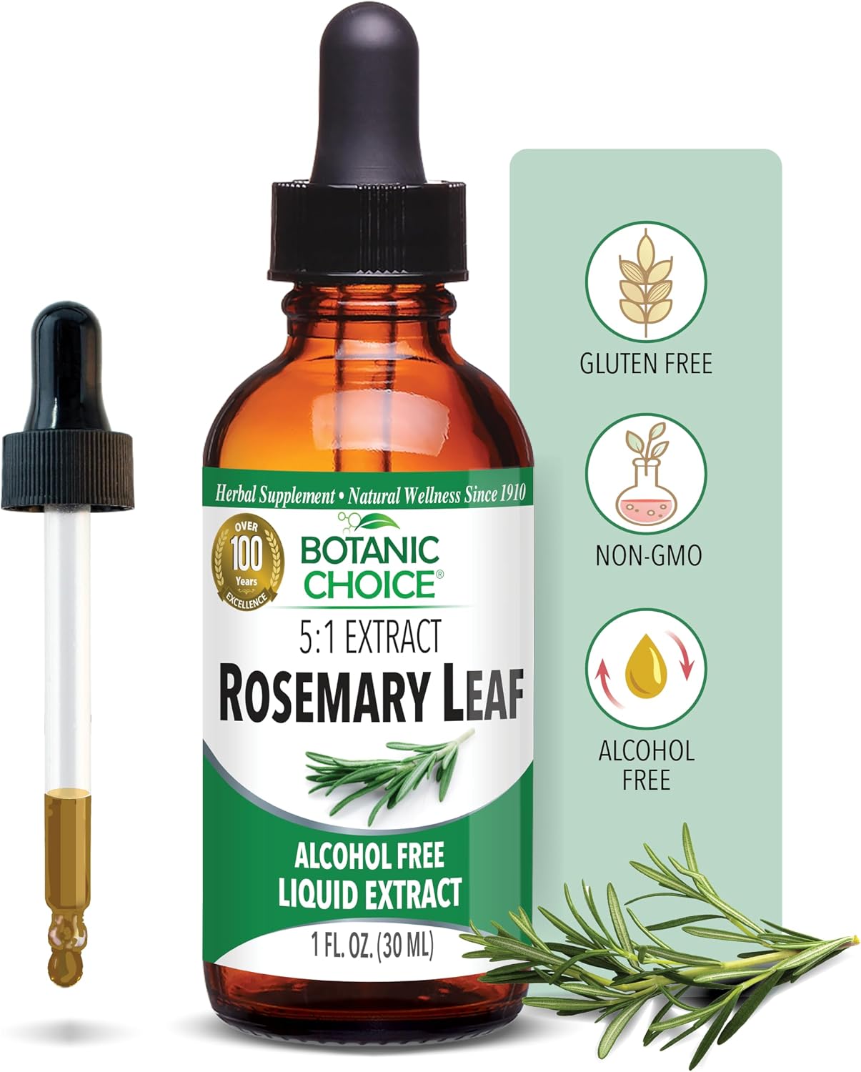 Botanic Choice Rosemary Leaf Liquid Extract – Alcohol-Free, Gluten-Free – Fast Acting Supplement Drops – 30 ml - görsel 1