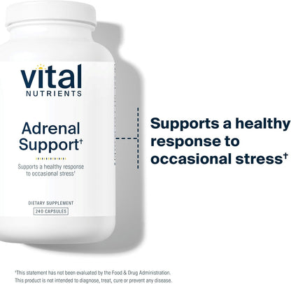 Vital Nutrients Adrenal Support – Adrenal Support Supplement for Gland Function and Cortisol Management – Supports Energy and Stress Levels – Gluten, Dairy, Soya Free – 240 Capsules