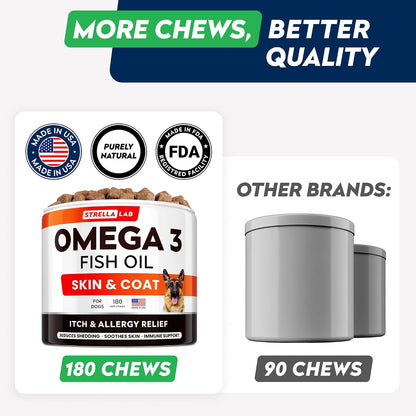 StrellaLab Omega-3 for Dogs - Fish Oil Chews (180 Chews)