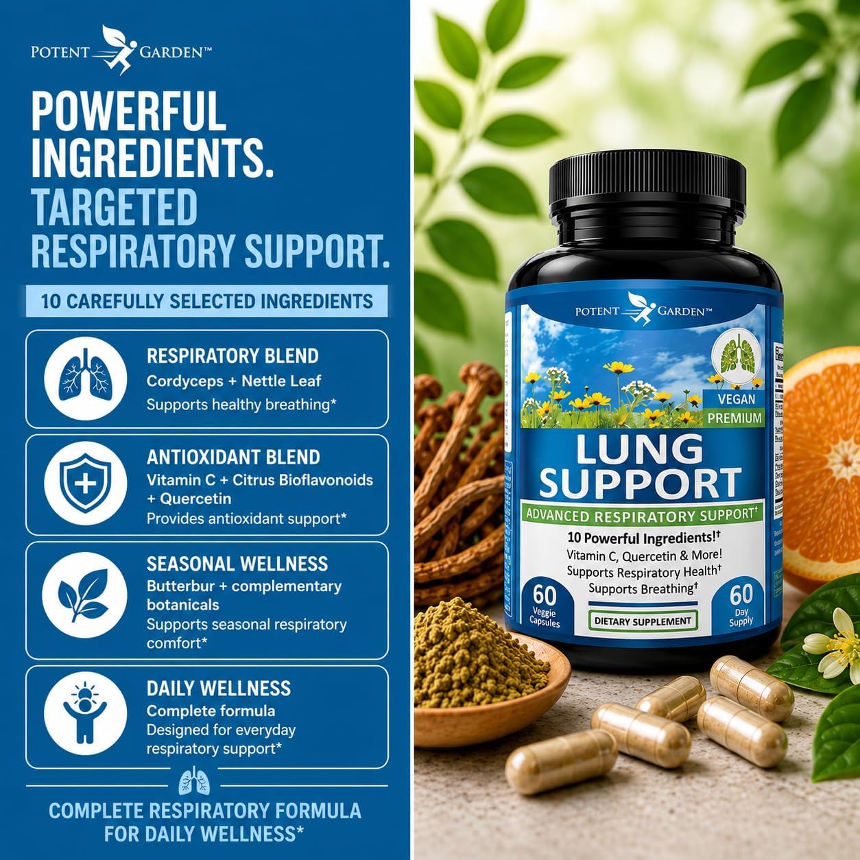 Potent Garden Lung Support Supplement – with Vitamin C, Quercetin and Herbal Blend – 60 Vegan Capsules - görsel 6
