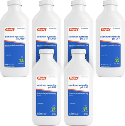 Rugby 320 mg Aluminium Hydroxide Gel, USP - Antacid Liquid - Mint Flavoured - 16 Fl. Oz. (473 ml)