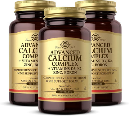 Solgar Advanced Calcium Complex - 120 Tablets (Pack of 3) with Zinc, Boron, Vitamins D3 & K2 - Non-GMO, Gluten-Free, Dairy-Free