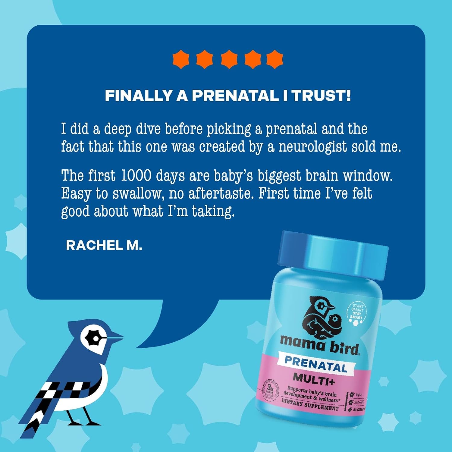 Mama Bird - Prenatal Multi+ (30 Servings) Pregnancy Multivitamin for Women - 30+ Essential Nutrients, Baby Brain Development - Methylfolate & Probiotics, Methylated Multivitamin - Vegan, Gluten-free, Non GMO - görsel 8