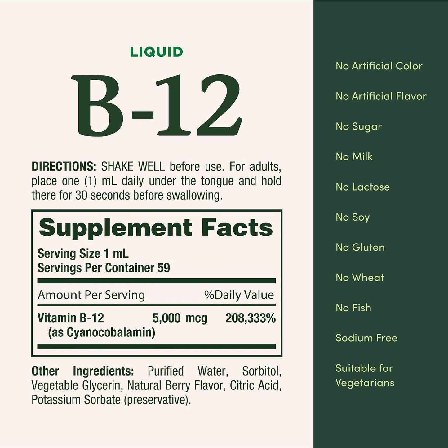 Nature's Bounty Vitamin B12 5000 mcg Sublingual Liquid, 2 fl oz (59 ml) - görsel 5