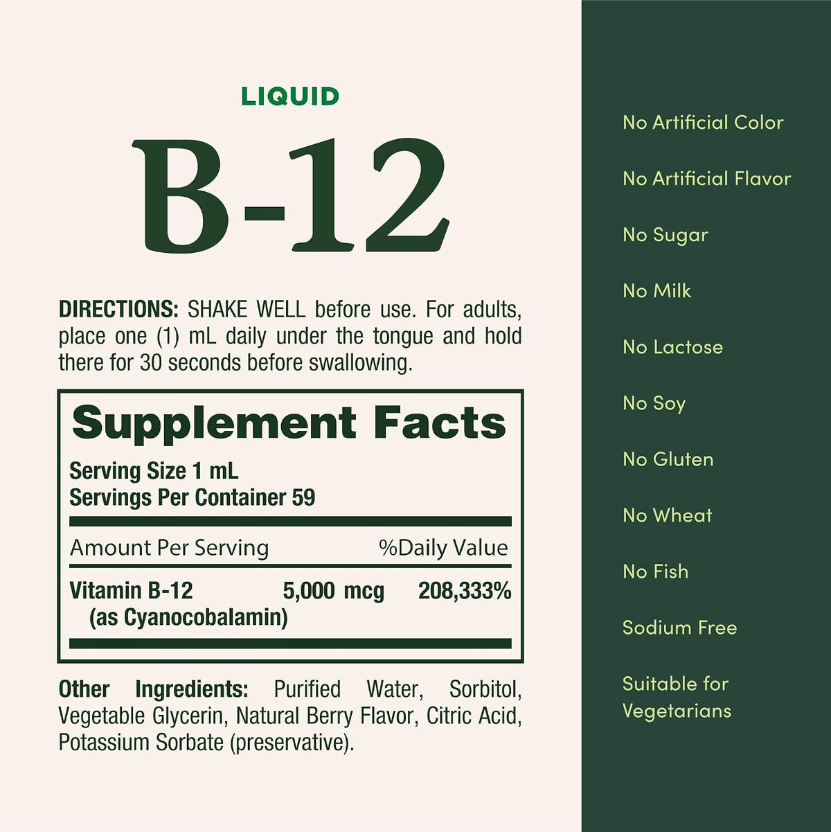 Nature's Bounty Vitamin B12 5000 mcg Sublingual Liquid, 2 fl oz (59 ml) - görsel 5