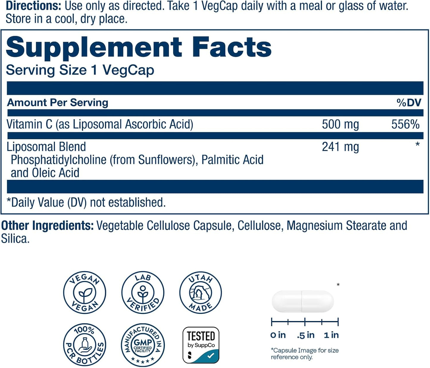 SOLARAY Liposomal Vitamin C 500mg – Enhanced Absorption with Fatty Acids, 100 VegCaps - görsel 2