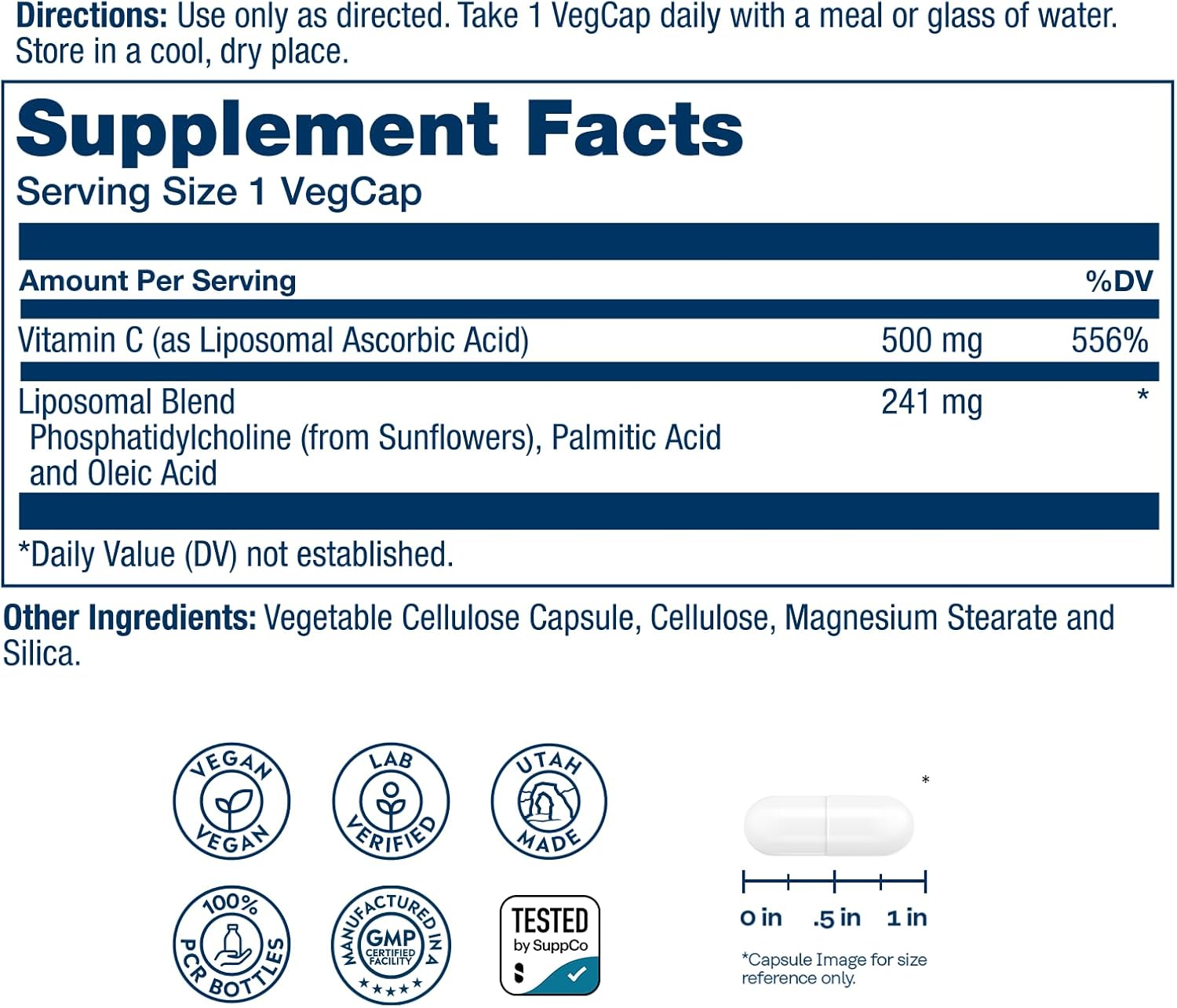 SOLARAY Liposomal Vitamin C 500mg – Enhanced Absorption with Fatty Acids, 100 VegCaps - görsel 2