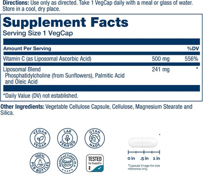 SOLARAY Liposomal Vitamin C 500mg – Enhanced Absorption with Fatty Acids, 100 VegCaps