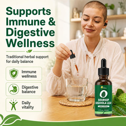 KingHealth Organic Soursop Graviola Leaf Extract Liquid Drops - Immune Support - GMP Certified, Vegan, Non-GMO, Gluten-free - 120 ml
