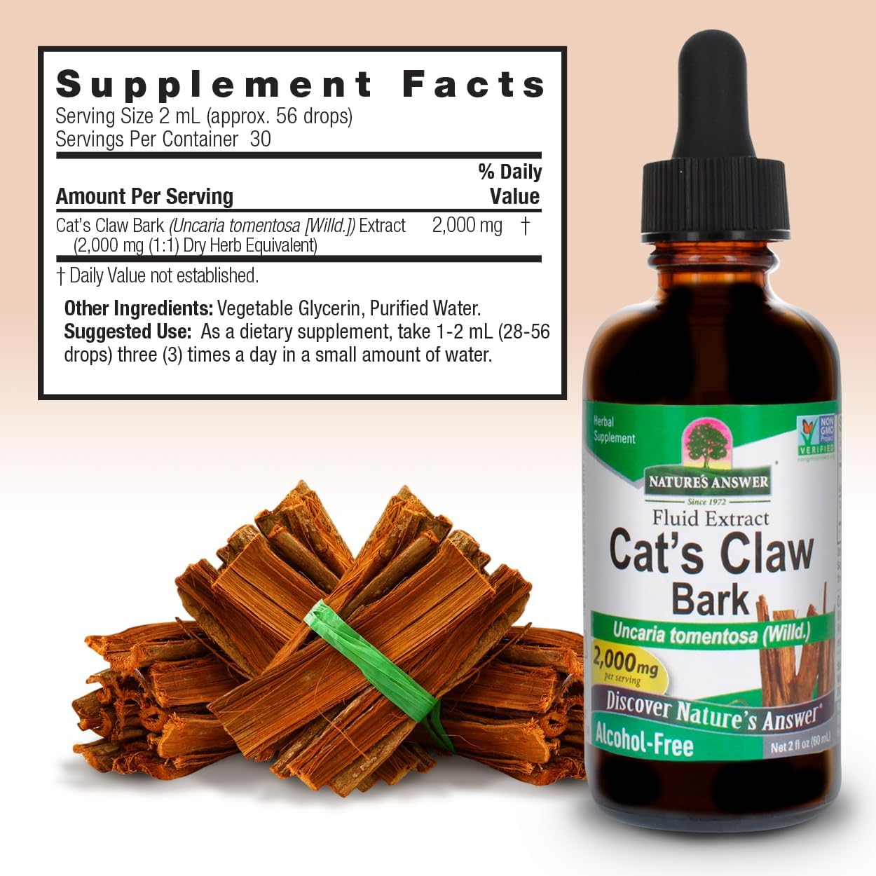 Nature's Answer Cat's Claw Bark Liquid Extract - Alcohol-Free, Vegan, Non-GMO, Gluten-Free, Kosher - 60 ml - görsel 3