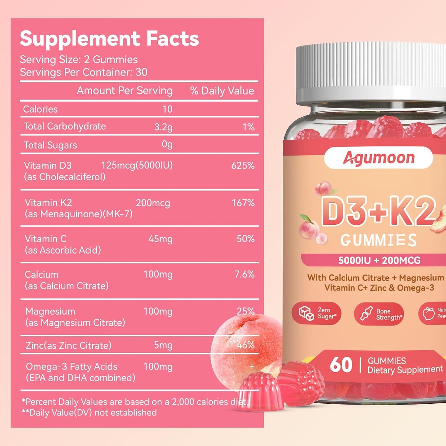 Agumoon Vitamin D3 K2 Gummies for Adults, 60 Gummies - görsel 2