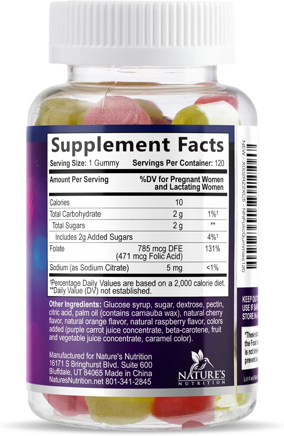Folic Acid Gummies for Women – Prenatal Folate Supplement – Natural Orange & Cherry Flavour – 120 Gummies - görsel 9
