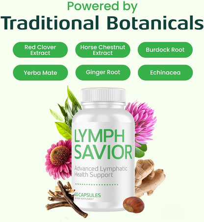 Lymph Saviour Plant-Based Lymphatic Support Supplement | Red Clover, Horse Chestnut & Burdock Root | Non-GM, 30-Day Supply