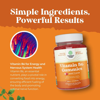 High Strength Vitamin B6 Gummies for Adults - 50mg Per Serving - For Energy, Immune & Nerve Function - Vegan Kosher - 90 Count