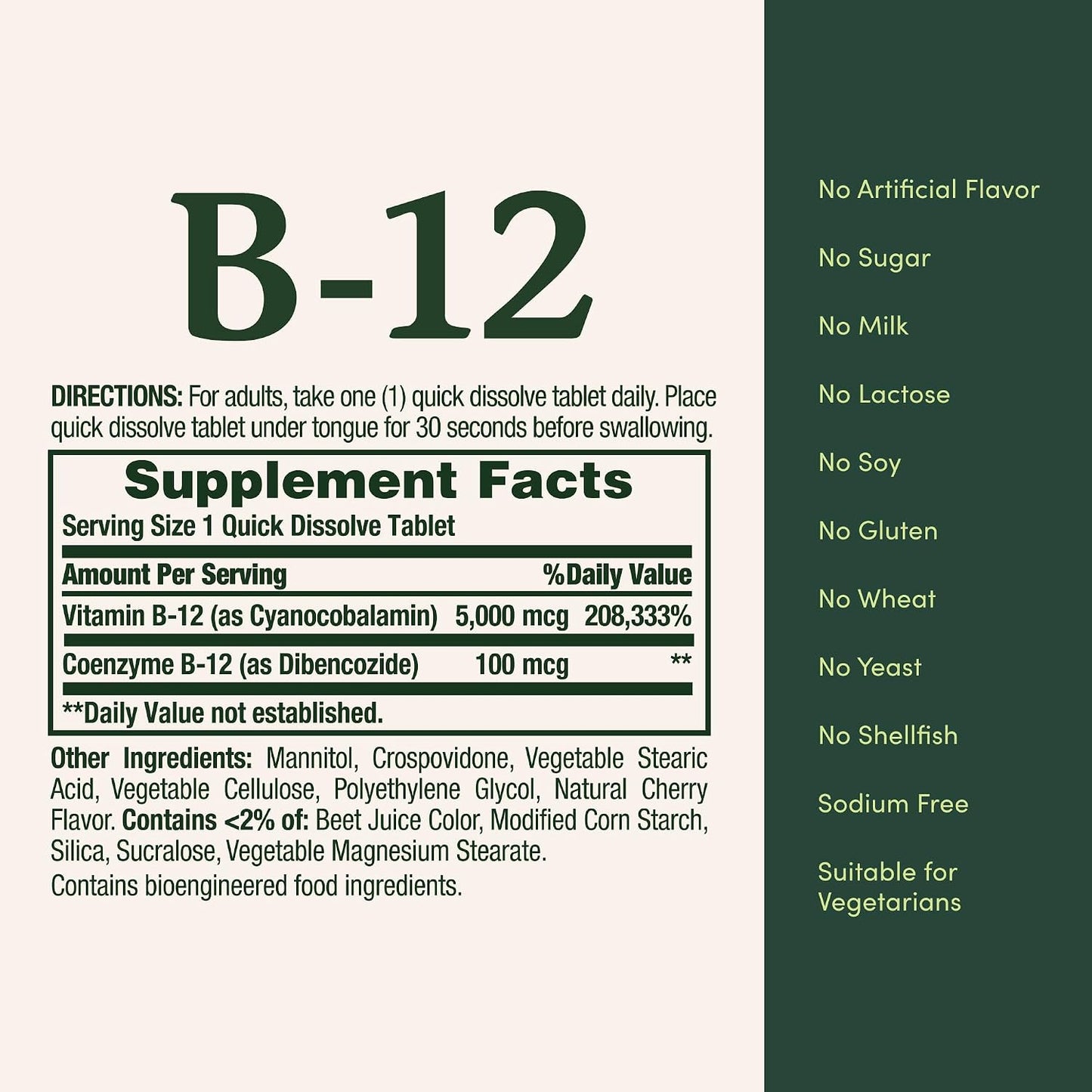 Nature's Bounty Vitamin B12, Supports Energy Metabolism and Nervous System Health, 5000mcg, 40 Quick Dissolve Tablets - görsel 6