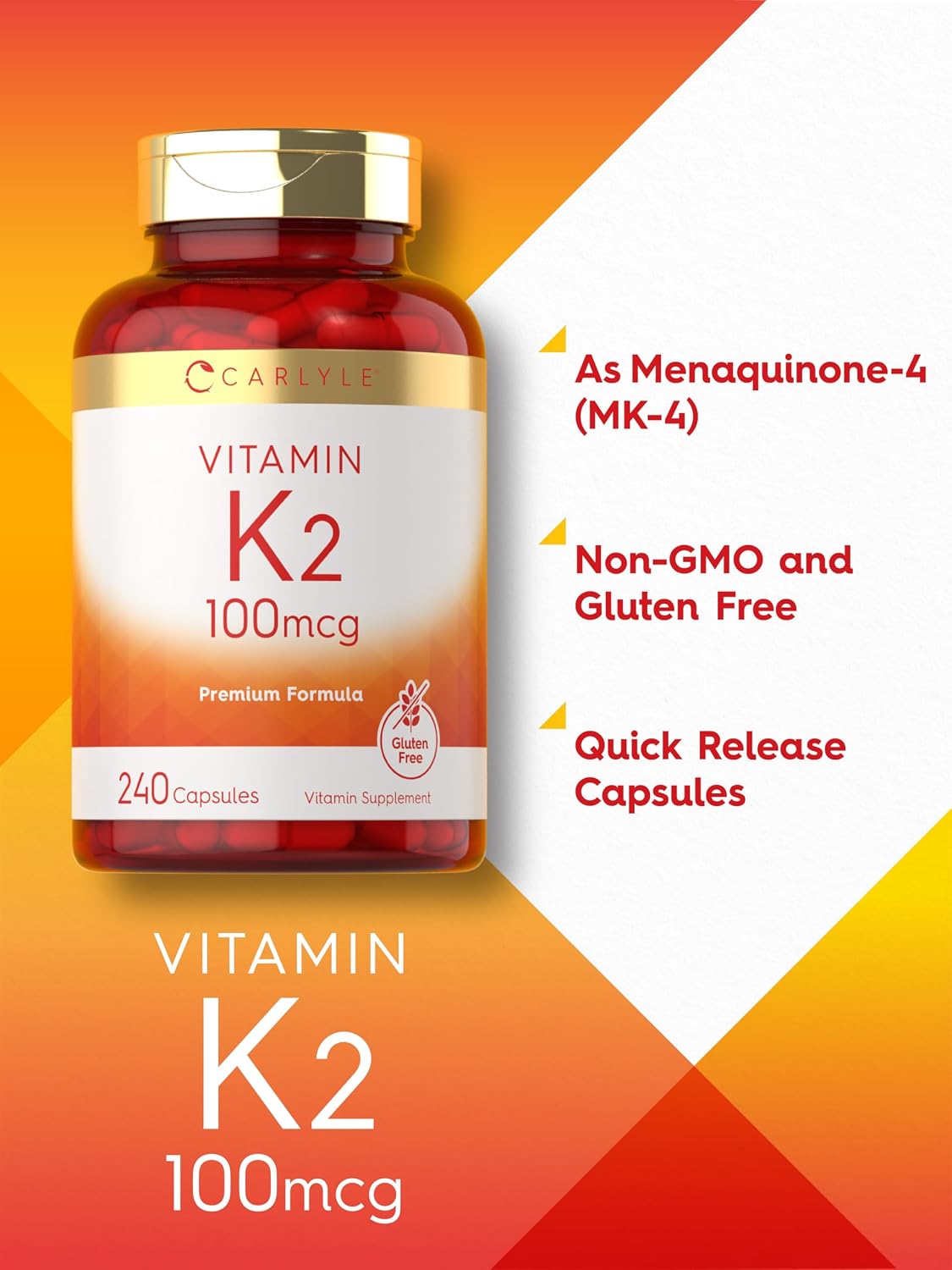Carlyle Vitamin K2 Food Supplement 100 mcg, MK-4, 240 Capsules - Non-GM & Gluten-free - görsel 4