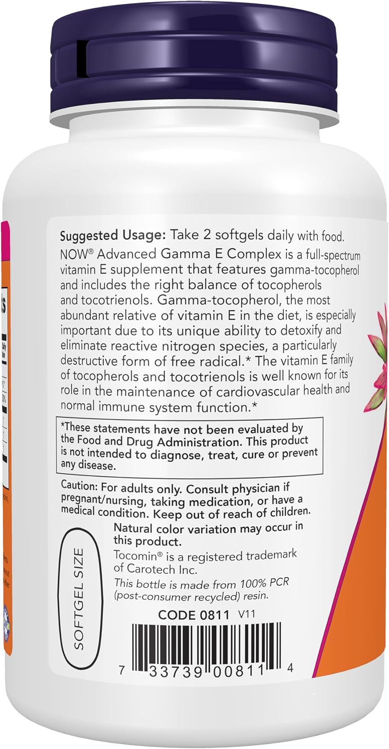 NOW Foods Advanced Gamma E Complex, Mixed Tocopherols & Tocotrienols, 120 Softgels - görsel 3