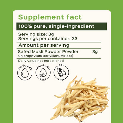 bixa BOTANICAL Safed Musli Root Powder – Ayurvedic Herbal Supplement, 3.5 oz (100 g)
