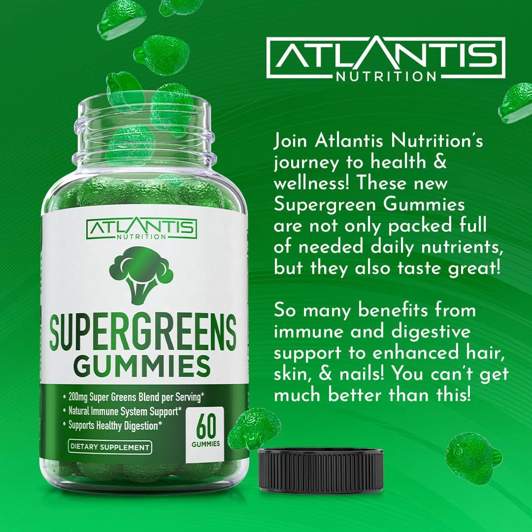 Atlantis Nutrition Supergreens Gummies - Daily Green Superfoods Supplement for Immunity Support, Natural Raspberry Flavour, 60 Gummies - görsel 7